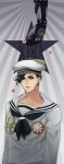  1boy black_hair hat highres jojo_no_kimyou_na_bouken jojolion killer_queen kira_yoshikage_(jojolion) kiritani846 sailor sailor_hat solo 