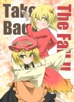  aki_minoriko aki_shizuha blonde_hair blush cover cover_page hair_ornament hat nobamo_pieruda pose siblings sisters touhou wide_sleeves yellow_eyes 