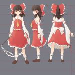  1girl ascot bow brown_hair character_sheet detached_sleeves expressionless frilled_skirt frills gohei hair_bow hair_tubes hakurei_reimu highres ribbon-trimmed_sleeves ribbon_trim skirt touhou usfdive vest wide_sleeves 