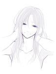  1girl armpits bust collarbone commentary_request covering_ears eyelashes greyscale head_tilt highres long_hair monochrome original poaro simple_background smile solo topless white_background 