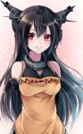  1girl apron arms_behind_back black_hair blush headgear kantai_collection nagato_(kantai_collection) personification red_eyes smile solo suitenjh 