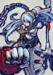  1girl android battle_axe blue_hair chain huge_weapon labrys persona persona_4:_the_ultimate_in_mayonaka_arena red_eyes rocket_punch school_uniform serafuku solo sowel_(sk3) weapon 