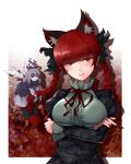  2girls animal_ears blush bow braid breasts cat_ears crossed_arms extra_ears highres kaenbyou_rin lips long_hair looking_at_viewer multiple_girls open_mouth pointy_ears red_eyes redhead touhou twin_braids wings wino zombie_fairy 