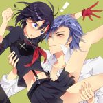  black_hair blue_eyes blue_hair blush carrying gloves kill_la_kill matoi_ryuuko mikisugi_aikurou senketsu smile tobari_(brokenxxx) 