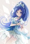  1girl blue_eyes blue_hair bow bracelet choker cure_diamond curly_hair diamond_hands dokidoki!_precure earrings highres hishikawa_rikka jewelry long_hair magical_girl ponytail precure ribbon skirt solo sumi_mi 