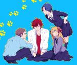  2boys 2girls bow brown_hair gekkan_shoujo_nozaki-kun hair_ribbon hori_masayuki kashima_yuu long_hair mikoshiba_mikoto multiple_boys multiple_girls oda_kazuomi purple_hair redhead ribbon sakura_chiyo school_uniform short_hair 