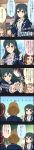  4koma black_hair brown_eyes brown_hair character_name colored comic glasses hair_ornament hairband hairclip highres idolmaster idolmaster_cinderella_girls long_hair long_image muramatsu_sakura official_art ooishi_izumi school_uniform short_hair tall_image translation_request tsuchiya_ako 