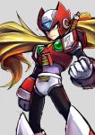  1boy android blonde_hair blue_eyes clenched_hands helmet long_hair ponytail rockman rockman_x solo sowel_(sk3) very_long_hair zero_(rockman) 