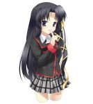  1girl black_hair finger_in_mouth kurugaya_yuiko little_busters!! long_hair ribbon school_uniform violet_eyes yupachi 