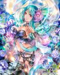  1girl blue_hair breasts butterfly flower long_hair original rioka_(southern_blue_sky) smile solo violet_eyes 