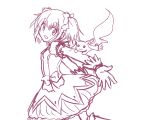  1girl bow gloves hair_bow kaname_madoka kyabechi kyubey magical_girl mahou_shoujo_madoka_magica monochrome open_mouth pink short_twintails sketch twintails 