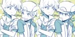  2boys crossed_arms jaenbba jewelry male monochrome multiple_boys necklace ookido_green pokemon red_(pokemon) red_(pokemon)_(classic) red_(pokemon)_(remake) 