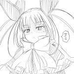  blazblue capelet hair_ribbon long_hair monochrome ponkotsu rachel_alucard ribbon shaded_eyes sketch twintails 