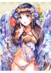  1girl black_hair blush breasts long_hair navel open_mouth rioka_(southern_blue_sky) smile solo violet_eyes wings 