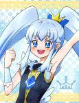  1girl arm_up blue_eyes blue_hair crown cure_princess earrings happinesscharge_precure! jewelry kagami_chihiro long_hair magical_girl mini_crown necktie payot precure shirayuki_hime smile solo twintails wrist_cuffs 