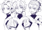  3boys bust inazuma_eleven_(series) inazuma_eleven_go inazuma_eleven_go_galaxy jaenbba kishibe_taiga kita_ichiban male monochrome multiple_boys resistance_japan soccer_uniform white_background yukimura_hyouga 