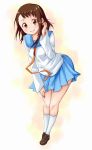  1girl adjusting_hair arios_(orochi_yuta) brown_hair highres leaning_forward long_sleeves nisekoi onodera_kosaki school_uniform skirt 