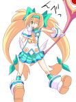 1girl ;p akanbe ankle_boots bell blazblue blonde_hair boots flat_chest gloves green_eyes heart heart-shaped_pupils long_hair low-tied_long_hair magical_girl platinum_the_trinity ponkotsu quad_tails skirt socks solo symbol-shaped_pupils tongue tongue_out wand white_gloves wink 