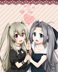  2girls airi_(robotics;notes) blue_eyes blush character_request hands_together heart holding_hands interlocked_fingers izumi_kikaku long_hair multiple_girls open_mouth robotics;notes smile very_long_hair violet_eyes 