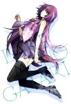  1girl bakemonogatari black_legwear blue_eyes highres long_hair monogatari_(series) purple_hair school_uniform senjougahara_hitagi solo suna_ko1 thighhighs 