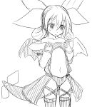  1girl alternate_breast_size bare_shoulders center_opening detached_sleeves dizzy flat_chest guilty_gear hair_ribbon hair_rings ponkotsu ribbon sketch solo tail tail_ribbon thighhighs wings 