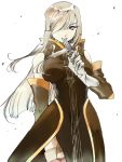  1girl blue_eyes breasts detached_sleeves faulds gloves hair_over_one_eye knife large_breasts light_brown_hair long_hair rurouni187 solo tales_of_(series) tales_of_the_abyss tear_grants thighhighs 