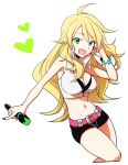  1girl blonde_hair breasts green_eyes heart hinabu hoshii_miki idolmaster long_hair looking_at_viewer navel open_mouth simple_background smile solo white_background 