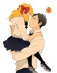  1boy 1girl black_hair blonde_hair blush bow carrying couple gekkan_shoujo_nozaki-kun hair_bow mamiko_(koi_shiyou!) necktie nozaki_umetarou oda_kazuomi ribbon school_uniform skirt 