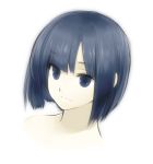 1girl bangs bare_shoulders blue_eyes blue_hair head_only looking_at_viewer original poaro short_hair simple_background solo white_background 