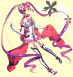  1girl adapted_costume boots bow elbow_gloves flower gloves hair_flower hair_ornament long_hair mayo. purple_hair ribbon skirt solo sophie_(tales) tales_of_(series) tales_of_graces thigh_boots thigh_strap thighhighs twintails violet_eyes white_gloves yellow_background 