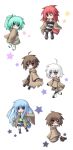  1boy 5girls ahoge aussa blue_eyes blue_hair blush brown_eyes brown_hair chibi cuffs dharc duel_monster eria glasses green_eyes green_hair hiita jacket long_hair lyna multiple_girl multiple_girls ponytail red_eyes redhead short_hair smile white_hair wynn yuu-gi-ou 