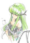  1girl bare_shoulders breasts bust c.c. cheese-kun cleavage code_geass creayus crossed_arms detached_collar green_hair hair_ornament long_hair rough solo yellow_eyes 