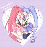  2girls aino_megumi blue_eyes blue_hair blue_legwear blue_skirt blush boots copyright_name cure_lovely cure_princess earrings eyelashes hair_ornament happinesscharge_precure! happy heart high_heels highres jewelry long_hair looking_at_viewer magical_girl multiple_girls open_mouth pink_eyes pink_hair pink_skirt ponytail precure puffy_sleeves shirayuki_hime shirt sikuhima skirt smile thigh_boots thighhighs thighs twintails wrist_cuffs zettai_ryouiki 