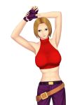  armpits blonde_hair blue_eyes blue_mary breasts fingerless_gloves gloves king_of_fighters large_breasts navel 