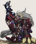  endless_frontier endless_frontier_exceed highres kneeling long_hair mecha rasatsuki_arkon shizentai silver_hair simple_background soulgain super_robot_wars super_robot_wars_og_saga_mugen_no_frontier super_robot_wars_og_saga_mugen_no_frontier_exceed very_long_hair 