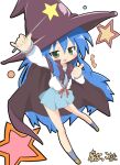  cape cosplay green_eyes hat izumi_konata long_hair lucky_star matsubara_ryuu matsubara_tatsu nagato_yuki nagato_yuki_(cosplay) school_uniform solo suzumiya_haruhi_no_yuuutsu wand witch_hat 