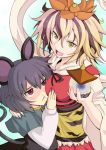  bad_id blonde_hair breast_grab breast_press breasts grey_hair hair_ornament jeweled_pagoda mouse_ears mouse_tail nazrin red_eyes shawl short_hair tail toramaru_shou touhou yellow_eyes yude 