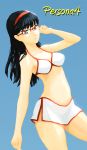  amagi_yukiko bad_id bikini bizon black_eyes black_hair glasses hairband highres long_hair persona persona_4 pp-19_bizon_(pixiv) solo swimsuit 