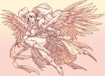  cure_angel cure_peach fresh_precure! gradient gradient_background hisahiko long_hair magical_girl momozono_love monochrome pink pink_background precure twintails very_long_hair wings yellow_background 