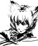  bow cat_eyes fox_ears hair_bow mitsumoto monochrome short_hair sketch slit_pupils smile solo touhou whiskers yakumo_ran 