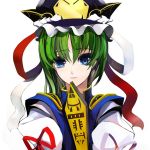  eyelashes face green_hair hat pupps ribbon rod_of_remorse shikieiki_yamaxanadu short_hair touhou 