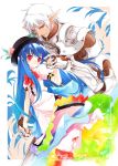  blue_hair buront crossover elf elvaan final_fantasy final_fantasy_xi food fruit gauntlets hat hinanawi_tenshi long_hair m.u.g.e.n mugen_(game) peach pointy_ears red_eyes ribbon smile sumi_keiichi the_legend_of_gluttony touhou 