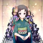  felt flower hair_ribbon japanese_clothes kimono morning_glory original ribbon short_hair short_twintails twintails 