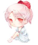  ashi_ho bad_id chibi dress hair_ribbon lowres pink_hair red_eyes ribbon sitting socks 