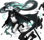  bikini_top black_hair black_rock_shooter black_rock_shooter_(character) boots front-tie_top glowing glowing_eyes jacket navel open_mouth ryuuri_susuki scar shorts solo 