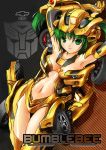  autobot breasts bumblebee chevy cleavage genderswap green_eyes green_hair jewelry mecha_musume necklace personification transformers 