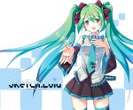  aqua_hair bad_id bare_shoulders blue_hair detached_sleeves ei_(pakirapakira) gradient_hair green_eyes green_hair hand_on_own_chest hatsune_miku heart jin_young-in long_hair looking_at_viewer multicolored_hair nail_polish necktie open_mouth smile solo spring_onion themed_object thigh-highs thighhighs twintails vocaloid zettai_ryouiki 