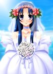  blue_eyes blue_hair bouquet bridal_veil bride dress flower highres kawashima_ami long_hair toradora! veil wedding_dress yuunagi_kanade 