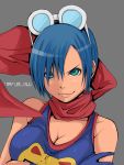  blue_hair breasts cape cleavage goggles goggles_on_head junkie king_of_fighters may_lee short_hair snk solo 