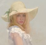  brown_eyes dress hat original portrait realistic solo sundress traditional_media watercolor_(medium) yoru_(xueyinye) 